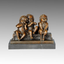 Kids Statue 3 Children Sitting Bronze Sculpture, Juan Clara TPE-617